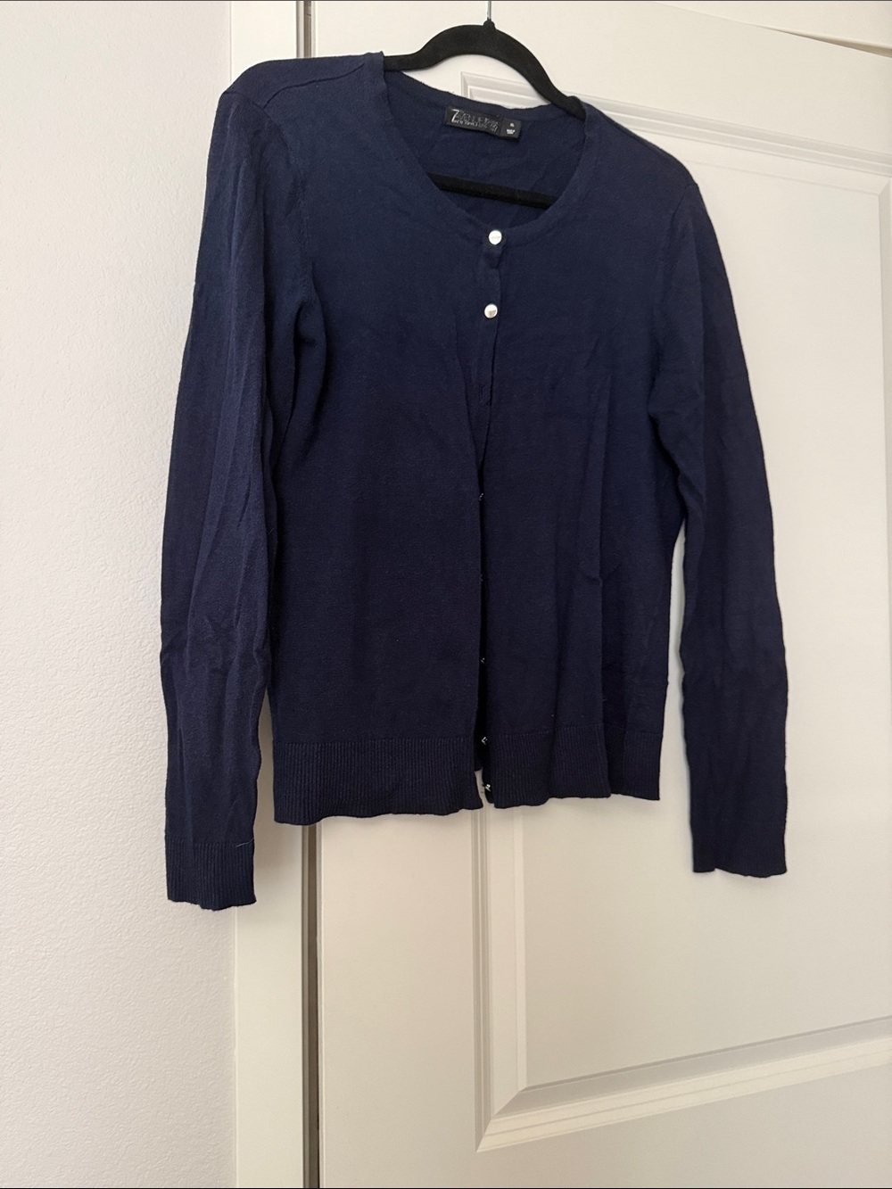 New York &Co Navy Blue Round-Neck Button Cardigan